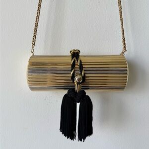 Gold and Silver Clutch Bag with black accent tassel